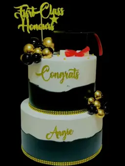 Prestige Black, White and Gold Graduation CakeJaytal House Of Cake