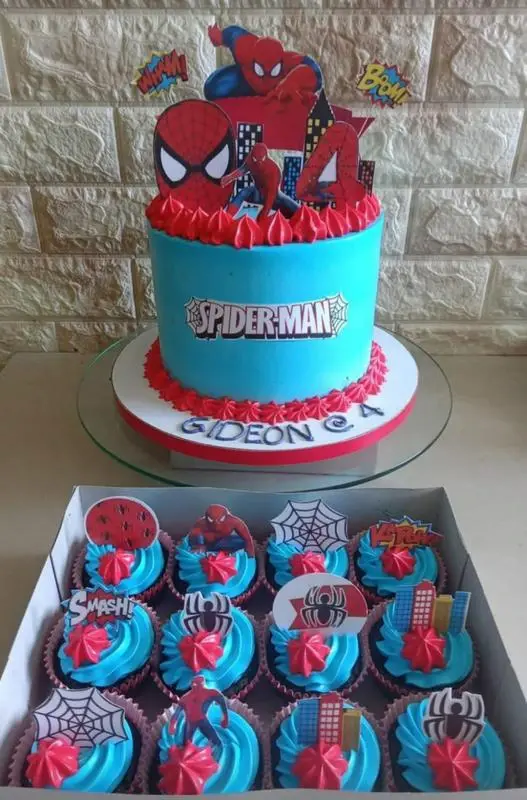 Spiderman Themed Cake + A Dozen Cupcakes